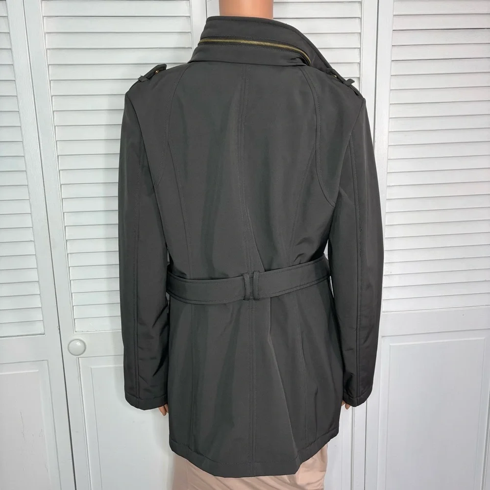 MICHAEL Michael Kors Belted Softshell Jacket in Dark Charcoal Grey Size Small